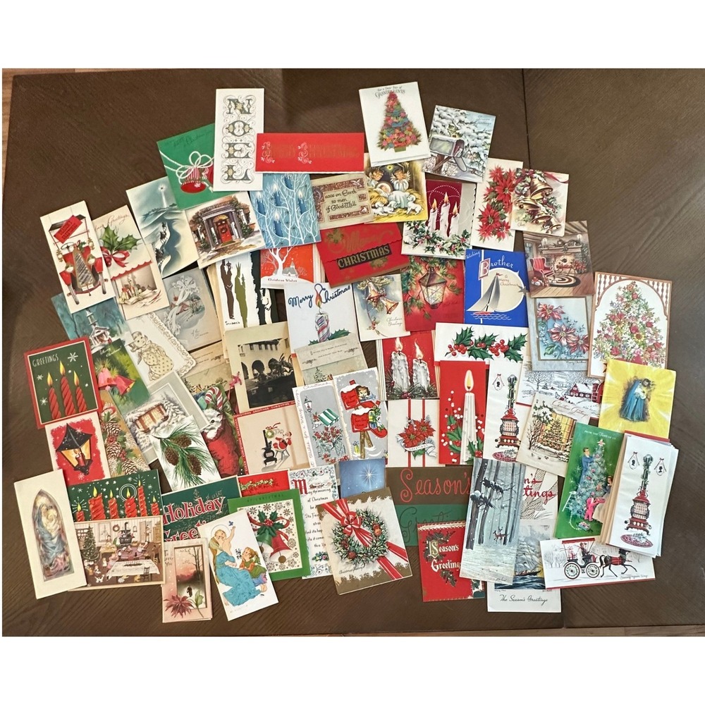 Vintage 80+ Christmas Cards Lot Mixed Retro Mid Century Holiday Ephemera Journal